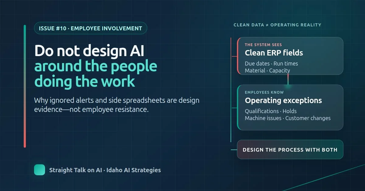 Issue 10 graphic contrasting clean ERP fields with the operating exceptions employees understand