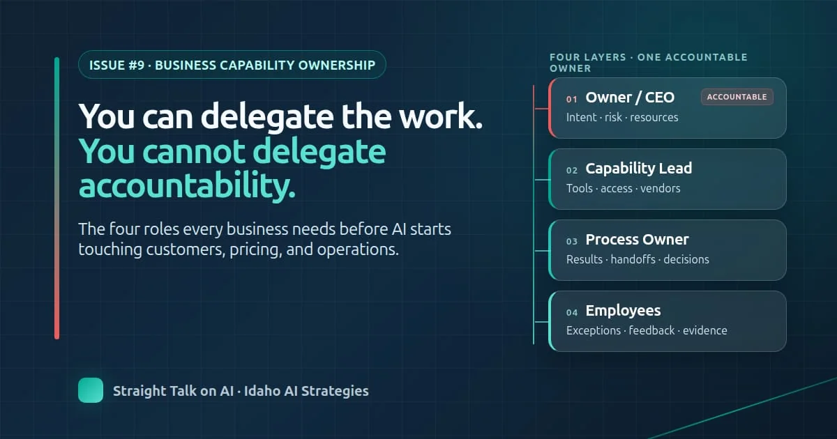 Issue 9 graphic showing four layers of accountability for AI-assisted work