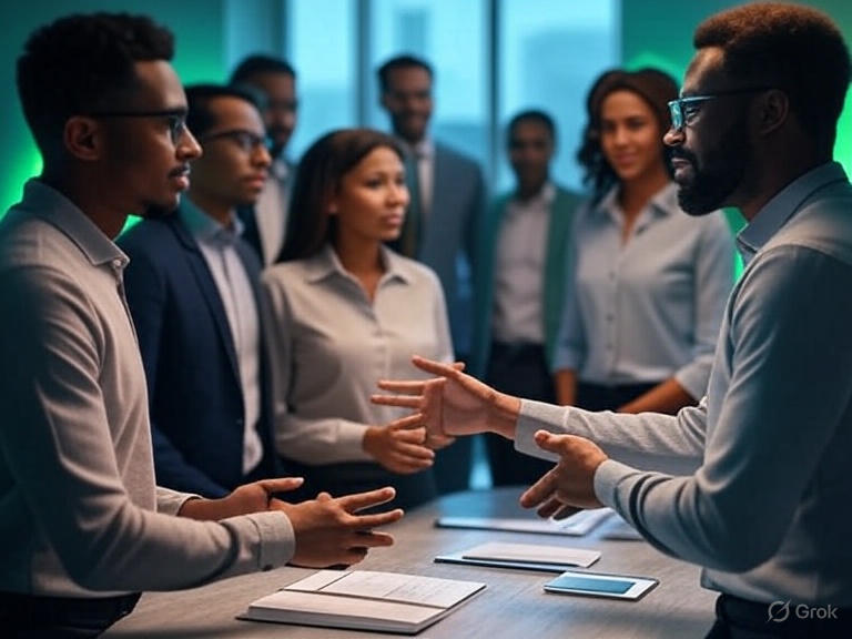 Leadership discussion with AI transformation framework